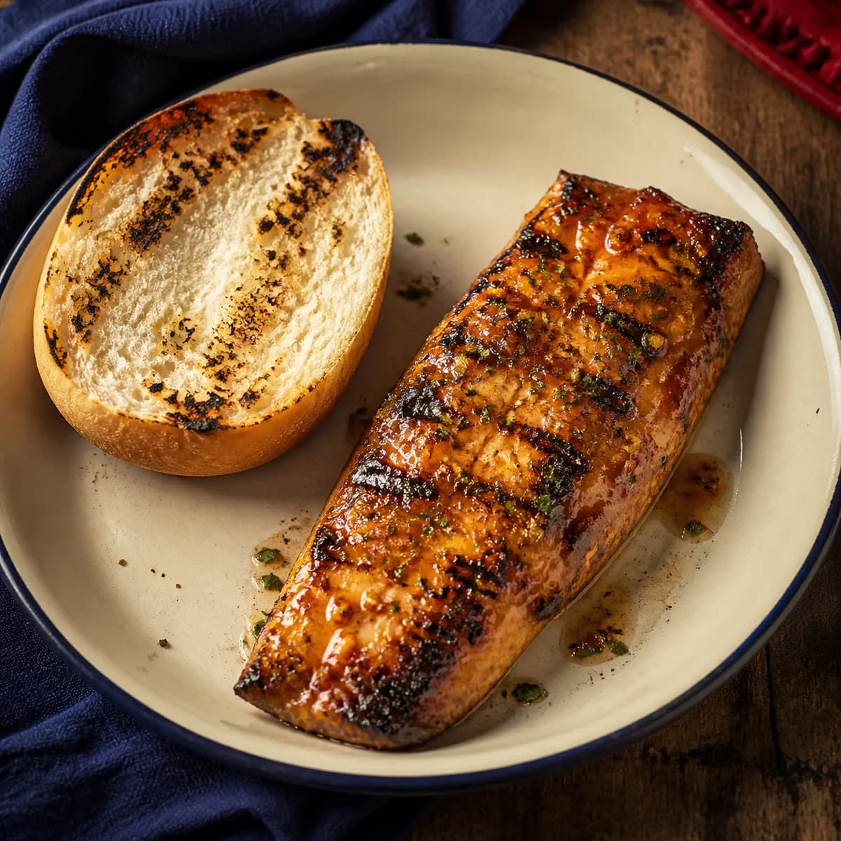 Snoek, apricot glaze, roosterkoek alongside